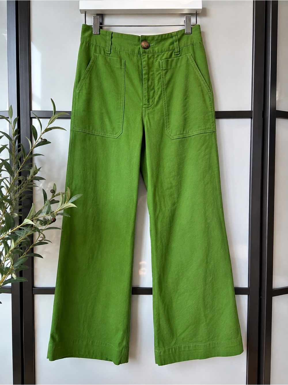 Anthropologie Maeve The Colette Green Linen Blend Wide Leg Pants 27